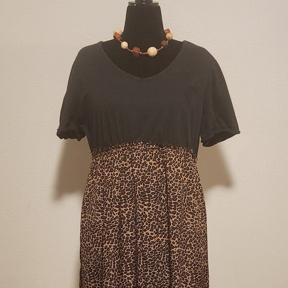 Denim 24/7 Black Leopard Print Empire Waist Dress Plus Size 22W - Picture 1 of 4